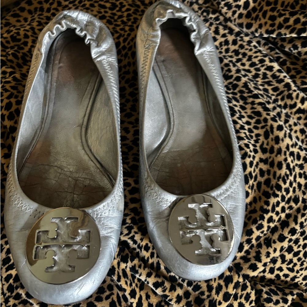 Silver Tory Burch flats